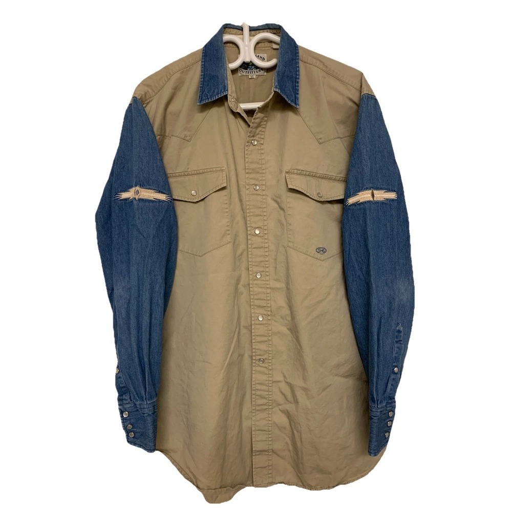 Vintage 90s Cumberland Outfitters Western Shirt XL Pearl Snap Denim Embroidered